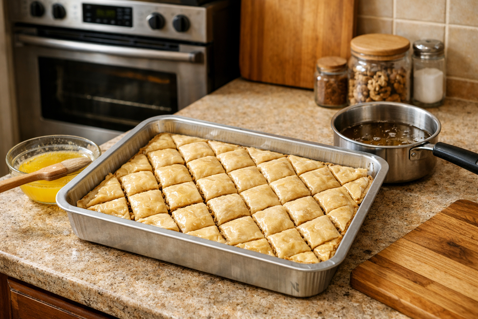 Ev mutfağında baklava hazırlığı görseli