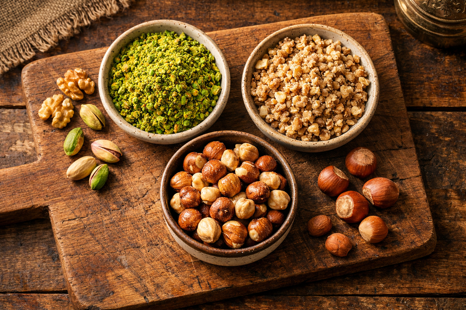 İç dolgu çeşitleri: Antep fıstığı, ceviz ve fındık görseli